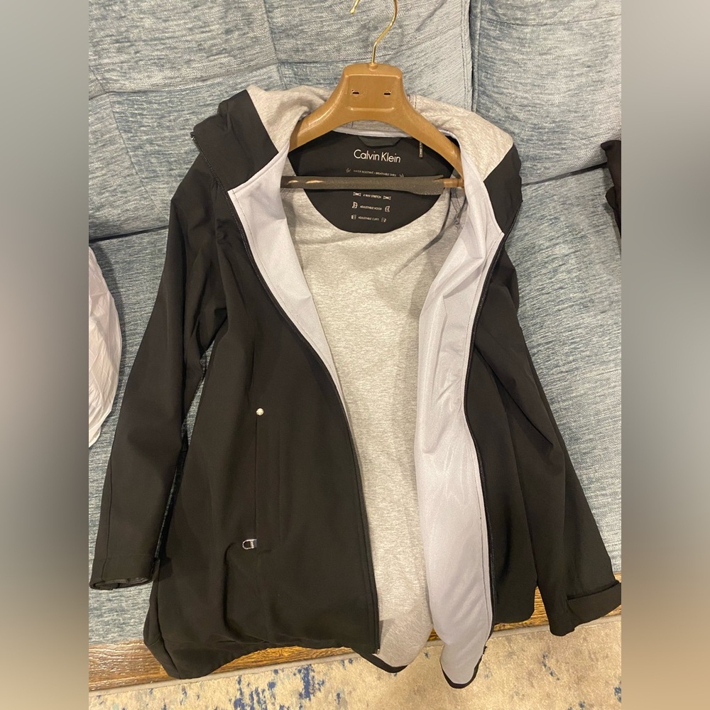 Calvin Klein Black Hooded Windbreaker Jacket with Light Gray Lining